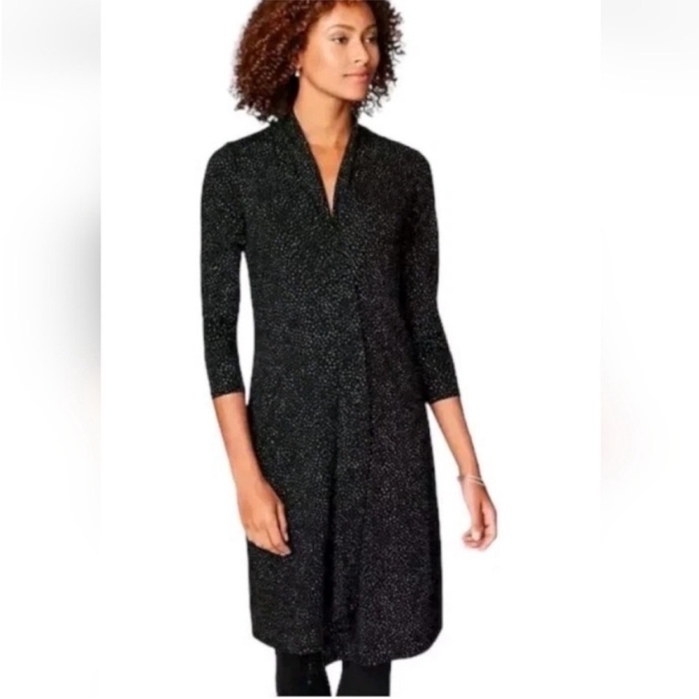 J. Jill Black White Polka Dot Wrap Dress Small Petite Long Sleeve Midi Dress